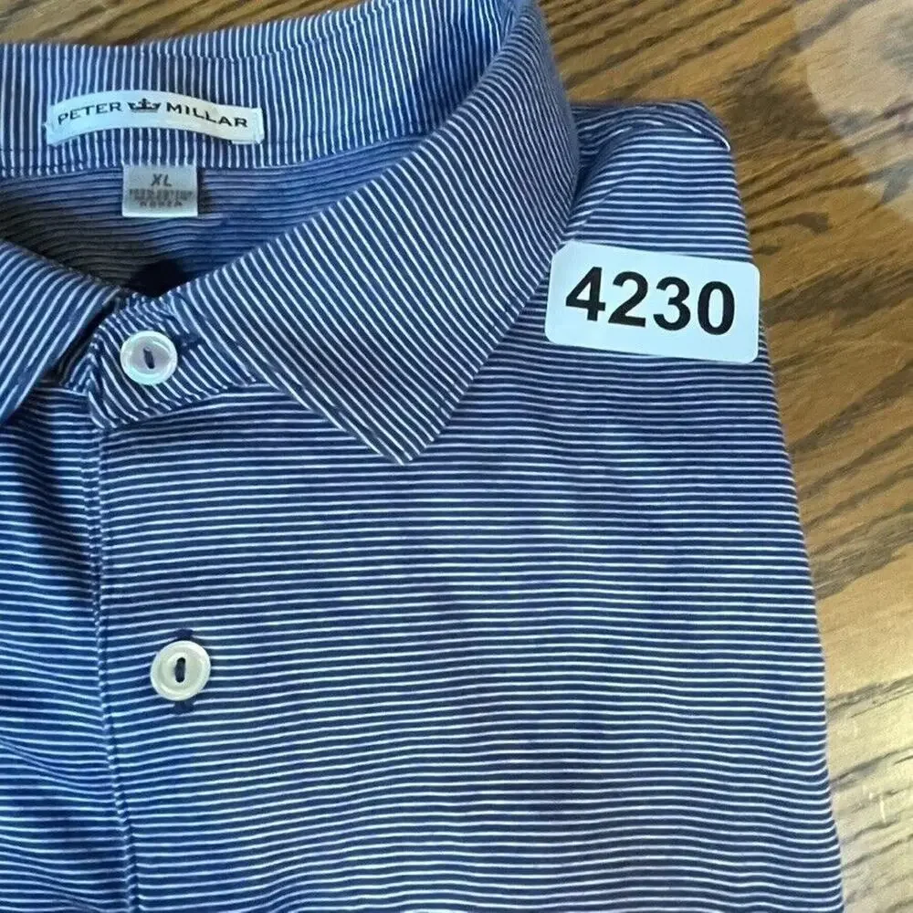 Peter Millar Shirt Mens Extra Large Blue Striped Polo Golf Crown Preppy Casual - Picture 9 of 9